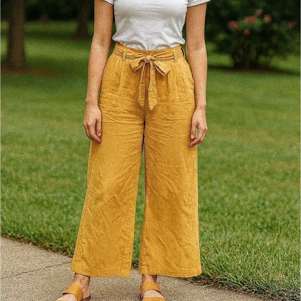 Wide Leg Cotton Tie High Waist Pants Split Hem 1X Orange Bow Whimsical Clutterco